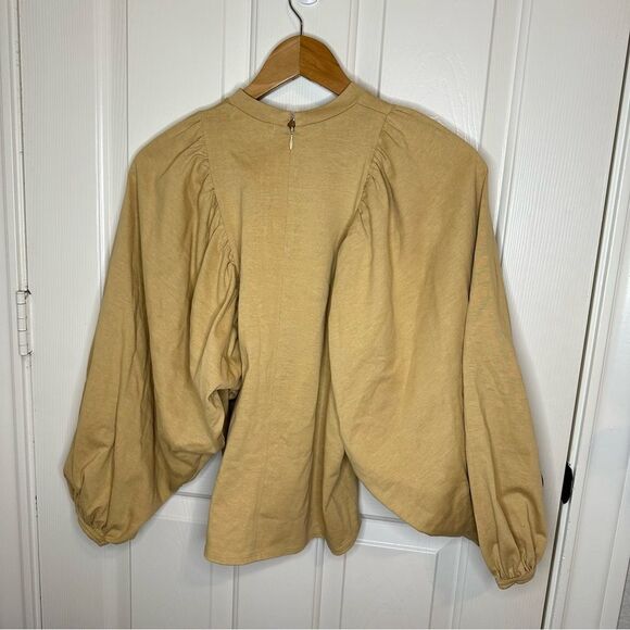 Moussy Vintage Beige Form Blouson-Sleeve Blouse Top Sz XS Quiet Luxury Preppy - Picture 4 of 9